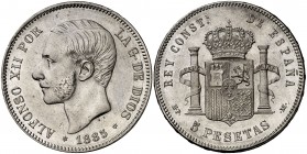 * 1885*1887. Alfonso XII. MPM. 5 pesetas. (Cal. 43). 24,84 g. Limpiada. EBC-.