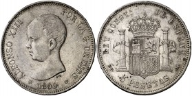 1890*1890. Alfonso XIII. MPM. 5 pesetas. (Cal. 15). 24,94 g. Golpecitos. Ex Áureo 21/09/2006, n º1061. MBC.