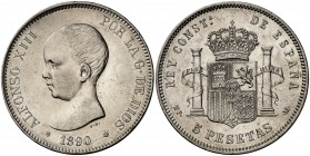 * 1890*1890. Alfonso XIII. MPM. 5 pesetas. (Cal. 15). 24,92 g. Limpiada. (EBC-).