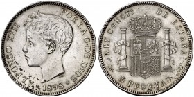 1898*1898. Alfonso XIII. SGV. 5 pesetas. (Cal. 27). 24,88 g. Manchitas. MBC+.