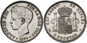 1899*1899. Alfonso XIII. SGV. 5 pesetas. (Cal. 28). 24,69 g. Limpiada. Ex Áureo 19/12/2006, nº 2988. MBC+.