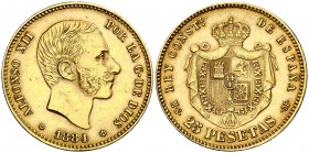 1884*1884. Alfonso XII. MSM. 25 pesetas. (Cal. 19). 8,06 g. Bonito color. Escasa. MBC+.