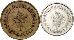 Masdenverge. Cooperativa Popular. 10 céntimos y 1 peseta. (AL. 2795 y 2796). Dos monedas. Raras. MBC+.