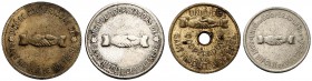Sant Hipòlit de Voltregà. Unió de Cooperadors. 10, 25 céntimos, 1 y 2 pesetas. (AL. 2996 a 2999). Cuatro monedas. BC/MBC.