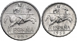 1953. Estado Español. 5 y 10 céntimos. Lote de 2 monedas. EBC/EBC+.