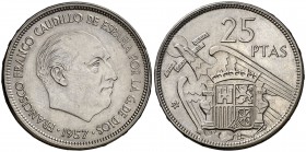 1957*61. Estado Español. 25 pesetas. (Cal. 32). 8,47 g. Escasa. EBC-.