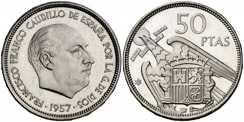 1957*73. Estado Español. 50 pesetas. (Cal. 26). 12,40 g. Proof.