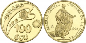 1992. Fábrica Nacional de Moneda y Timbre. 100 ecu. UWC. X38). 34,61 g. AU. En estuche original con Certificado de autenticidad. Madrid, capital europ...