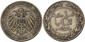 1890. África Oriental. Alemania. Guillermo II. 1 pesa. (Kr. 1). 6,48 g. CU. MBC.