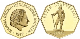 1977. Antillas Holandesas. Juliana. 200 gulden. (Fr. 2) (Kr. 18). 8,17 g. AU. Peter Stuyvesant. Proof.