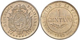 1883. Bolivia. EG. 1 centavo. (Kr. E2). 5,02 g. CU. "ESSAI". Bella. S/C-.