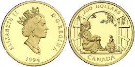 1994. Canadá. Isabel II. 200 dólares. (Kr. 31) (Kr. 250). 17,15 g. AU. Ana de las Tejas Verdes. En estuche oficial con certificado. Proof.