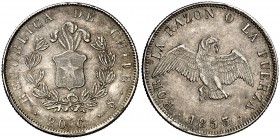 1853. Chile. 20 centavos. (Kr. 125). 4,80 g. AG. EBC-.