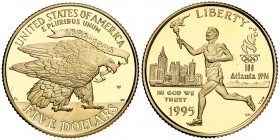 1995. Estados Unidos. 5 dólares. (Fr. 208). 8,34 g. AU. En estuche original. Juegos de la XXVI Olimpíada Atlanta 1996. Proof.