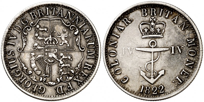 1822. Indias Occidentales Británicas. Jorge IV. 1/4 de dólar. (Kr. 3). 6,68 g. A...