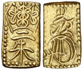 s/d (1860-1869). Japón. Período Manen. 2 shu. (Fr. 35) (Kr. 18a) (JNDA 9.44). 0,76 g. AU. Bella. EBC.