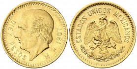 1907. México. M (México). 10 pesos. (Fr. 166) (Kr. 473). 8,30 g. AU. EBC.