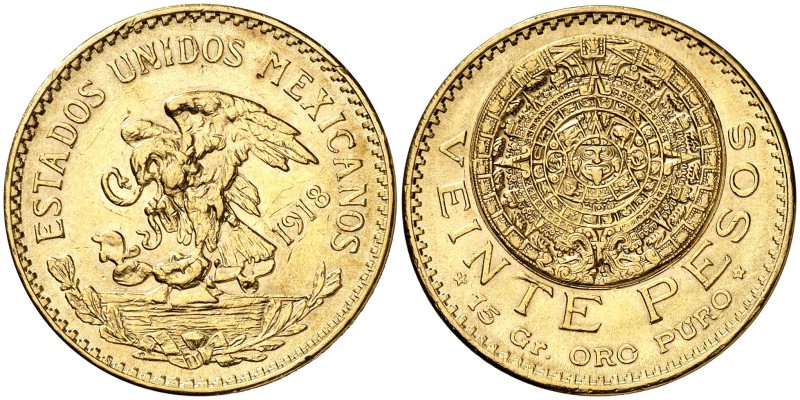 1918. México. 20 pesos. (Fr. 171) (Kr. 478). 16,63 g. AU. EBC-.
