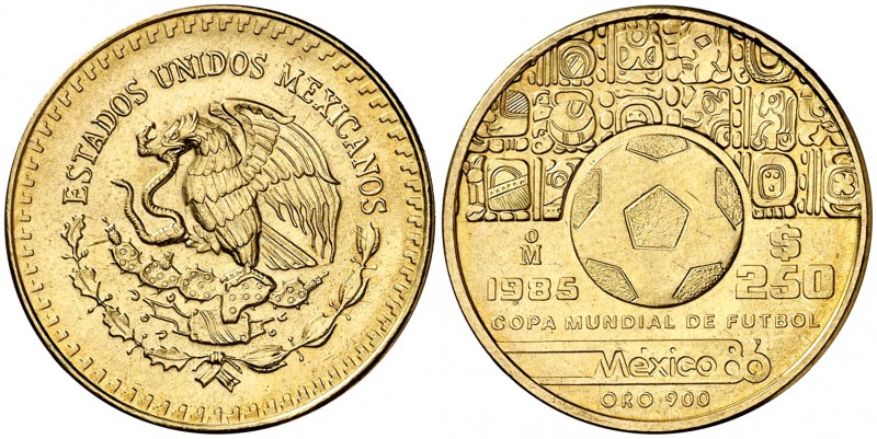 1985. México. 250 pesos. (Fr. 187) (Kr. 500.1). 8,61 g. AU. Mundial de Fútbol-Mé...