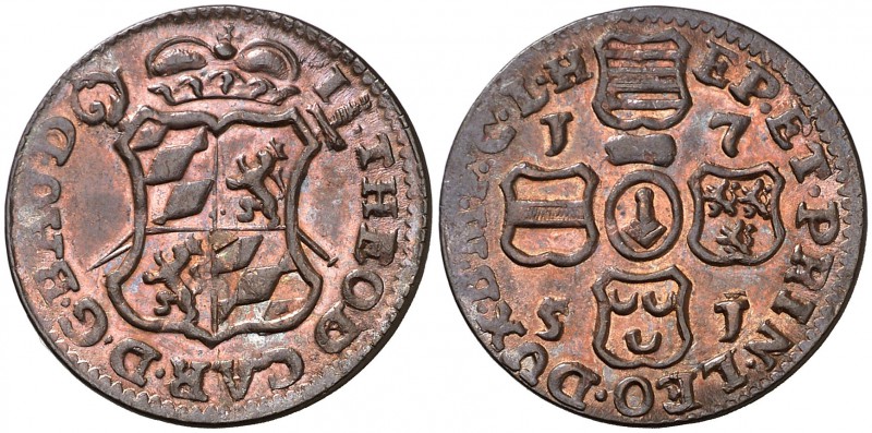 1751. Países Bajos. Juan Teodoro de Baviera. Lieja. 1 liard. (Kr. 155). 3,07 g. ...