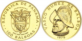 1975. Panamá. 100 balboas. (Fr. 1) (Kr. 41). 8,23 g. AU. 500º Aniversario del nacimiento de Balboa. S/C.