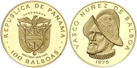 1975. Panamá. 100 balboas. (Fr. 1) (Kr. 41). 8,40 g. AU. 500º Aniversario del nacimiento de Balboa. Proof.
