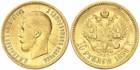 1899. Rusia. Nicolás II. . 10 rublos. (Fr. 179) (Kr. 64). 8,53 g. AU. Rayitas. (MBC-).
