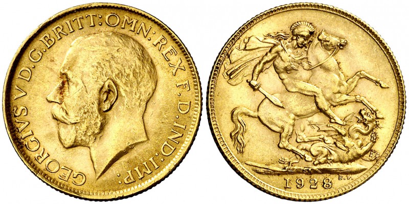 1928. Sudáfrica. Jorge V. 1 libra. (Fr. 5). 7,99 g. AU. EBC-.