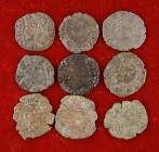 s/d. Juana y Carlos. Aragón. Dinero. Lote de 9 monedas, diversas variantes. A examinar. BC-/MBC.