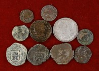 Lote de 10 monedas de la época de los Austrias, una en plata. BC+/MBC-.