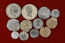 Lote de 11 cobres españoles, desde la Edad Media hasta Fernando VII, y 1 real de Isabel II de 1851 de Sevilla. A examinar. BC/BC+.