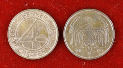 1932. Alemania. A (Berlín) y F (Stuttgart). 4 reichspfennig. (Kr. 75). CU. Lote de 2 monedas. EBC-/EBC.