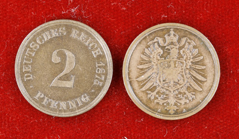 1875 y 1877. Alemania. Guillermo I. J (Hamburgo) y A (Berlín). 2 pfennig. (Kr. 2...