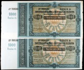 186... Sociedad Española General de Crédito. 1000 reales de vellón. Serie D. Dos acciones correlativas sin fecha y con sólo la firma del Director Gere...