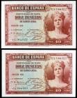 1935. 10 pesetas. (Ed. C15a). Pareja correlativa, serie C. S/C.