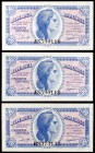 * 1937. 50 céntimos. (Ed. C42). 3 billetes. Series: A (pareja correlativa) y B. A examinar. S/C.