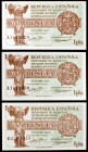 * 1937. 1 peseta (Ed. C43). 3 billetes, series: A (pareja correlativa) y B. A examinar. S/C.