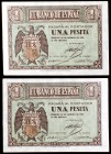 1938. Burgos. 1 peseta. (Ed. D28a). 28 de febrero. Pareja correlativa, serie D. Esquinas rozadas. S/C-.