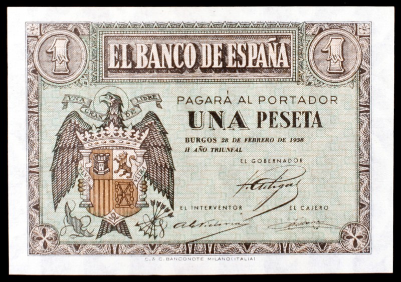1938. Burgos. 1 peseta. (Ed. D28a). 28 de febrero. Serie F. Leve doblez. EBC+.