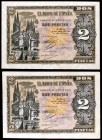 1938. Burgos. 2 pesetas. (Ed. D30a). 30 de abril. Pareja correlativa, serie N. S/C-.