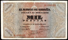 1938. Burgos. 1000 pesetas. (Ed. D35). 20 de mayo. Serie A. Raro. BC+.