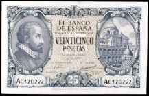 1940. 25 pesetas. (Ed. D37a). 9 de enero, Juan de Herrera. Serie A. Leve doblez. EBC.