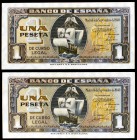 1940. 1 peseta. (Ed. D43a). 4 de septiembre, Santa María. Pareja correlativa, serie C. S/C.