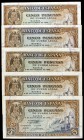1940. 5 pesetas. (Ed. D44a). 4 de septiembre. Alcázar de Segovia. Lote de 5 billetes, series A, B (dos), G y J. MBC+/EBC.