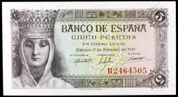 1943. 5 pesetas. (Ed. D47a). 13 de febrero, Isabel la Católica. Serie B. S/C.