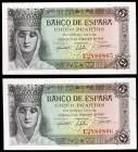 1943. 5 pesetas. (Ed. D47a). 13 de febrero, Isabel la Católica. Pareja correlativa, serie E. S/C-.