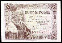 1945. 1 peseta. (Ed. D49a). 15 de junio, Isabel la Católica. Serie F. S/C-.