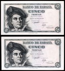 1948. 5 pesetas. (Ed. D56a). 5 de marzo, Elcano. Pareja correlativa, serie F. S/C-.