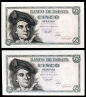 1948. 5 pesetas. (Ed. D56a). 5 de marzo, Elcano. Pareja correlativa, serie H. S/C-.