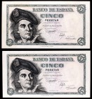1948. 5 pesetas. (Ed. D56a). 5 de marzo, Elcano. Pareja correlativa, serie I. S/C-.